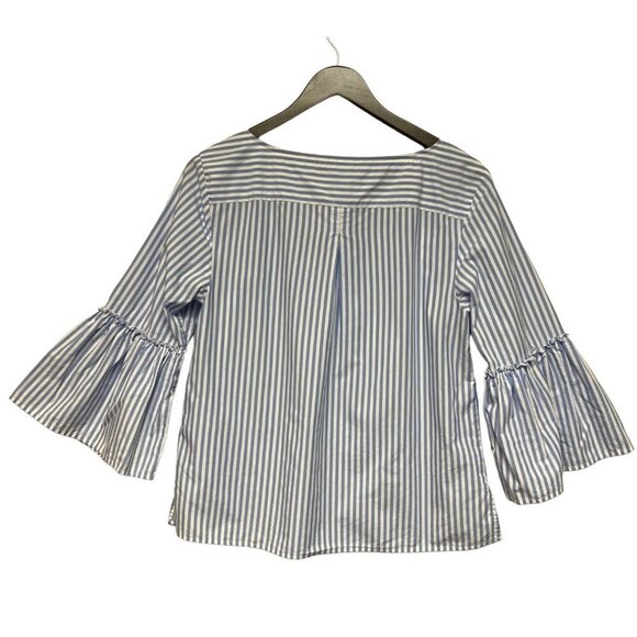 Vineyard Vines Blue White Stripe Blouse Bell Sleeve Women's Small 100% Cotton - Picture 5 of 9